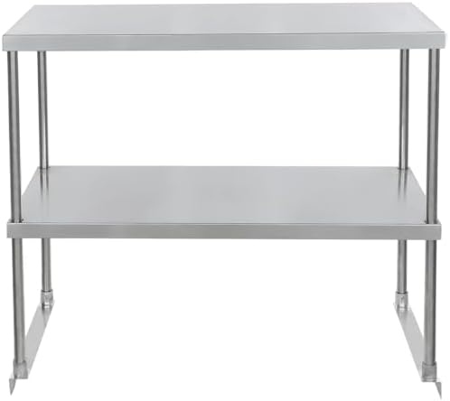 Empura 36" Wide Double Deck Stainless Steel Table-Mount Overshelf with Mounting Bracket | Prep Work Table Rack Shelve for Restaurant Garage | 1.5" Thick Shelf Deck, 36"W x 18"D x 32"H, 18 Gauge, NSF