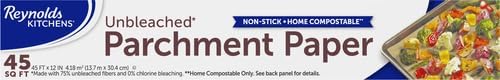 Reynolds Kitchens Unbleached Parchment Paper Roll, Non Stick Parchment Paper for Cooking and Baking, Oven Safe up to 425 Degrees, Chlorine-Free, 45 Feet x 12 Inches, 45 Total Sq. Ft. (Pack of 3)