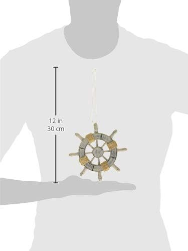 Hampton Nautical Rustic Decorative Ship Wheel with Sailboat and Hook 8" - Ship Wheel Decor - Na