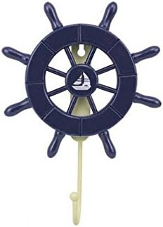 Dark Blue Decorative Ship Wheel with Sailboat and Hook 8" - Door Decor - Nauti