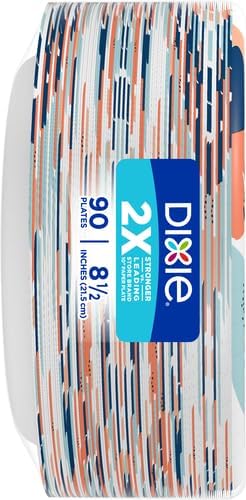Dixie Medium Paper Plates,8.5 Inch,2X Stronger,Microwave-Safe,Soak-Proof,Cut Resistant,Disposable Plates For Everyday Breakfast,Lunch,& Dinner Meals,90 Count (Pack of 6)