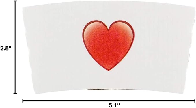 Restaurantware SLEEVES ONLY: Restpresso 5.1 x 2.8 Inch Coffee Cup Sleeves, 50 Corrugated Hot Cup Sleeves - Heart Emoji, Heat-Tolerant, White Paper Disposable Coffee Sleeves, Secure Grip