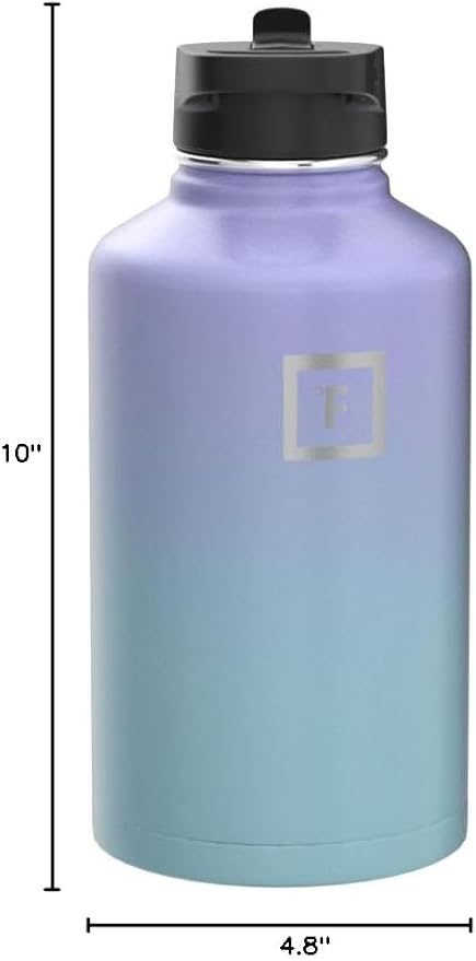IRON °FLASK Camping & Hiking Hydration Flask with Straw, Wide Mouth Insulated Stainless Steel Sports Water Bottle - 64 oz Cotton Candy