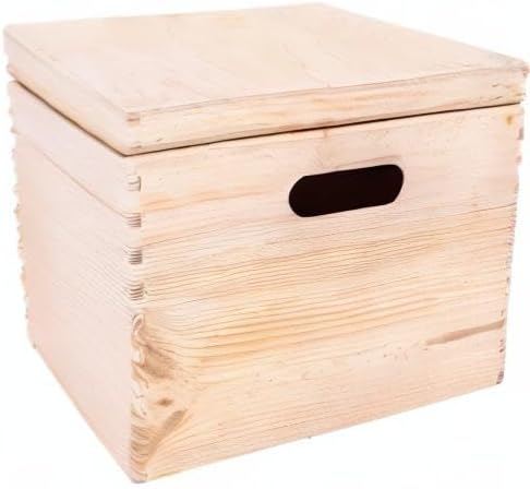 Creative Deco XXL Large Plain Wooden Box Storage with Hinged Lid | 15.8x11.8x9.44 inches (+-0.5) | Keepsake Unfinished with Handles | Unpainted Gift Trunk | PRODUCT NOT INTENDED FOR 15 YEARS OR BELOW