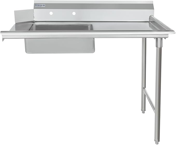 Empura 48" Wide Stainless Steel Soiled Dishtable with Backsplash | Straight Design Right Hand Side Commercial Worktop table for Restaurant Diner Cafeteria Kitchen | 48"W x 30"D x 41.5"H, 16 Gauge, NSF