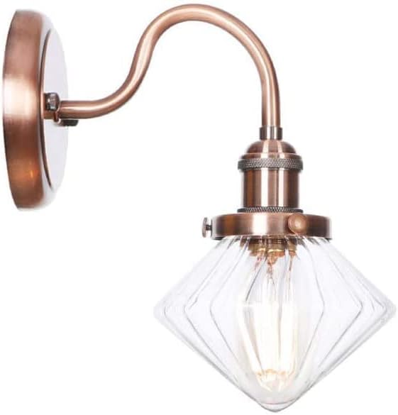 Wall Lamps, Nordic Creative Iron Sconce Lighting with Switch, Clear Glass Lampshade Metal Wall Lights for Bedroom