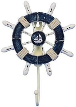 Hampton Nautical Wheel-6-108-sailboat Rustic Decorative Ship Wheel with Sailboat and Hook, 6", Dark Blue/White
