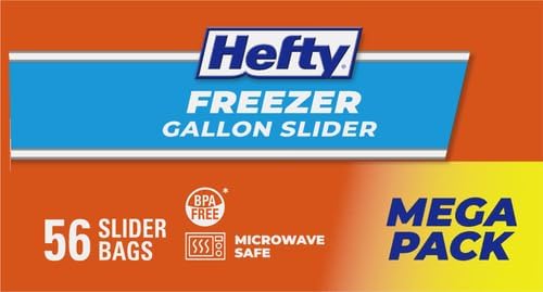 Hefty Slider Freezer Kitchen Storage Bags, Gallon Size, 56 Count (Pack of 4)