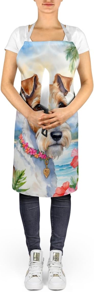 Caroline's Treasures Fox Terrier Luau Apron Cooking Kitchen Server Baking Crafts Gardening for Adult Women Men, Unisex, Large, Multicolor