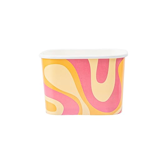 Restaurantware Paper Cups 50 Count 12 Ounce Square Disposable Ice Cream Containers, Leak-Resistant Paper Dessert To Go Cups, Hot And Cold Food, Durable Tropical Twist Design
