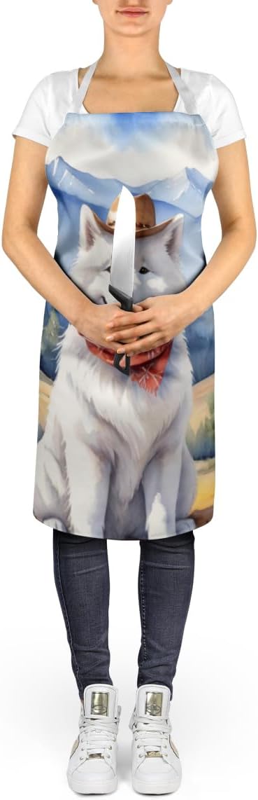 Caroline's Treasures Samoyed Cowboy Welcome Apron Cooking Kitchen Server Baking Crafts Gardening for Adult Women Men, Unisex, Large, Multicolor