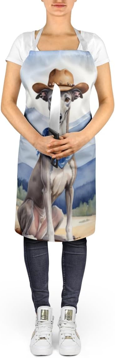 Caroline's Treasures Greyhound Cowboy Welcome Apron Cooking Kitchen Server Baking Crafts Gardening for Adult Women Men, Unisex, Large, Multicolor