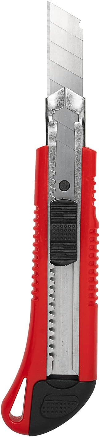 Handy Tek 6.5 Inch Utility Knives, 4 Anti-Slip Box Knives - Heavy Duty, Retractable, Red Plastic Box Cutters, Built-In Lock, Sharp Blade - Restaurantware