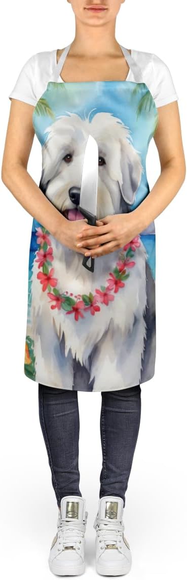 Caroline's Treasures Old English Sheepdog Luau Apron Cooking Kitchen Server Baking Crafts Gardening for Adult Women Men, Unisex, Large, Multicolor