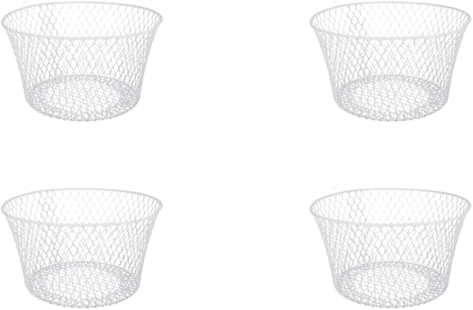 Generic SOL MAR White Coated Round Wire Basket 4 Pack - Versatile Metal Wire Baskets Centerpieces Floral Arrangements Everyday Decor Office School Classroom Garden Summer Bonus Item Jested