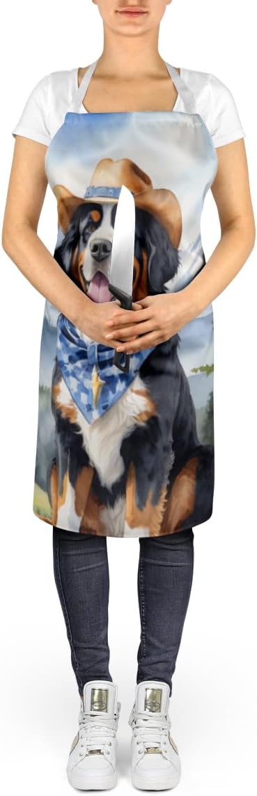 Caroline's Treasures Bernese Mountain Dog Cowboy Welcome Apron Cooking Kitchen Server Baking Crafts Gardening for Adult Women Men, Unisex, Large, Multicolor