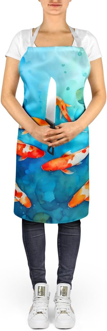 Caroline's Treasures Koi Fish Apron Cooking Kitchen Server Baking Crafts Gardening for Adult Women Men, Unisex, Large, Multicolor