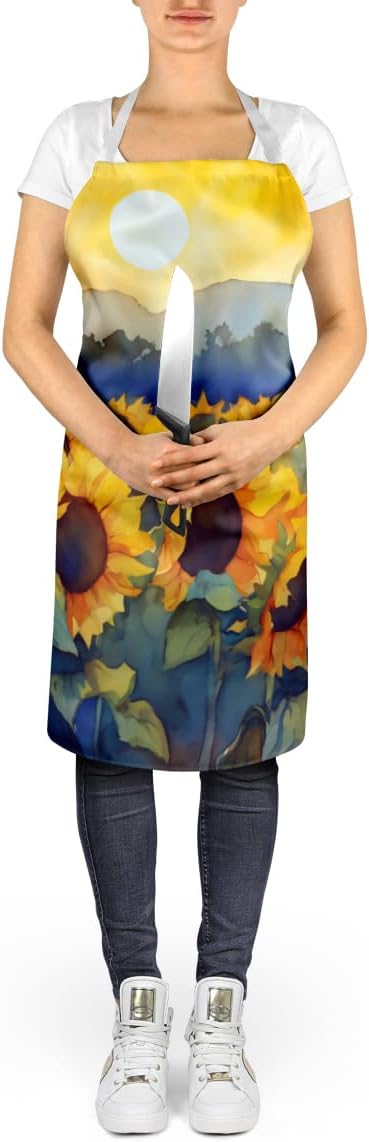Caroline's Treasures Sunflowers in Watercolor Apron Cooking Kitchen Server Baking Crafts Gardening for Adult Women Men, Unisex, Large, Multicolor