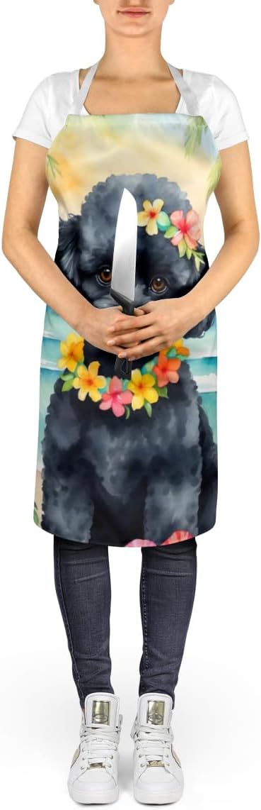 Caroline's Treasures Black Poodle Luau Apron Cooking Kitchen Server Baking Crafts Gardening for Adult Women Men, Unisex, Large, Multicolor