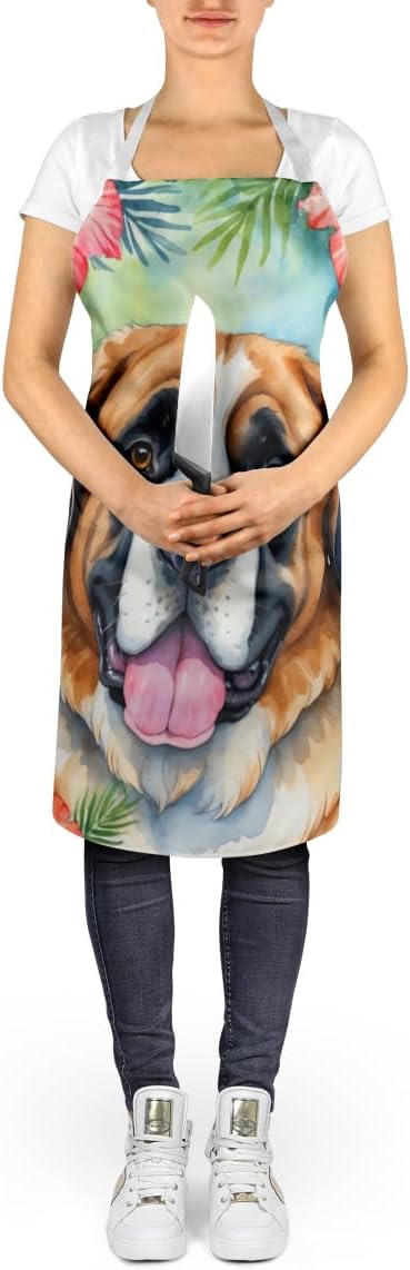 Caroline's Treasures Saint Bernard Luau Apron Cooking Kitchen Server Baking Crafts Gardening for Adult Women Men, Unisex, Large, Multicolor