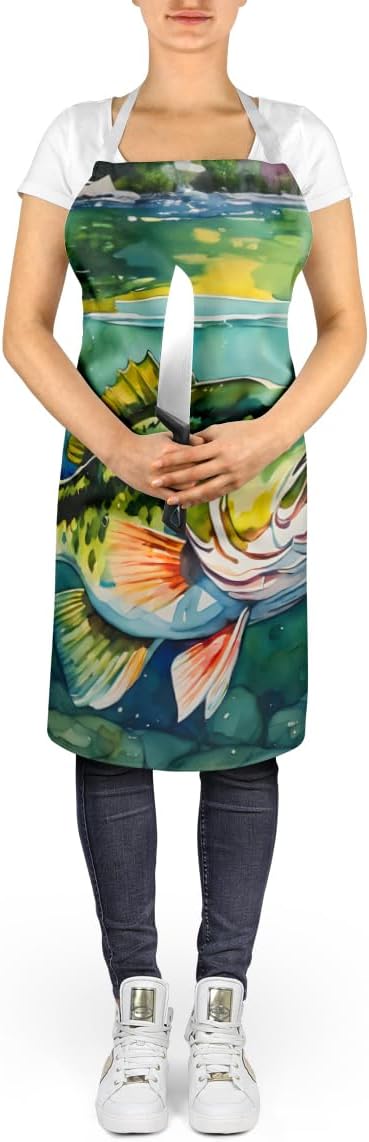 Caroline's Treasures Largemouth Bass Apron Cooking Kitchen Server Baking Crafts Gardening for Adult Women Men, Unisex, Large, Multicolor