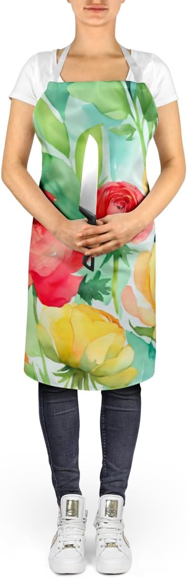 Caroline's Treasures Ranunculus in Watercolor Apron Cooking Kitchen Server Baking Crafts Gardening for Adult Women Men, Unisex, Large, Multicolor