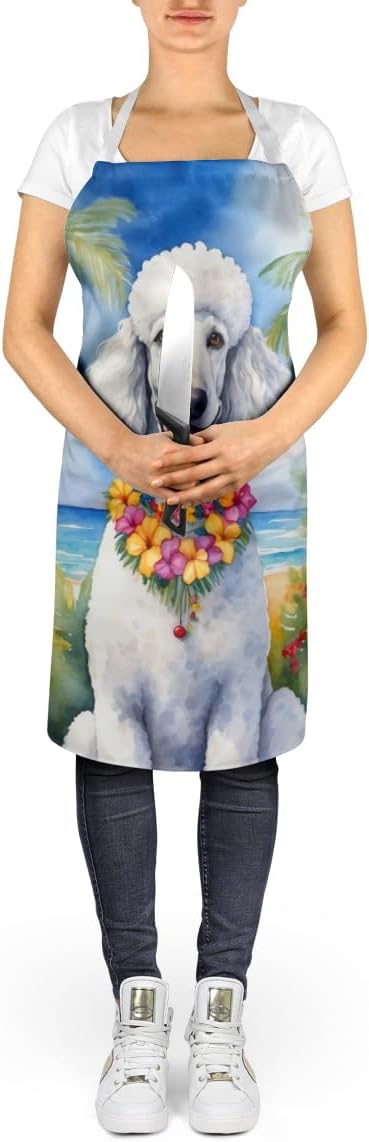 Caroline's Treasures White Poodle Luau Apron Cooking Kitchen Server Baking Crafts Gardening for Adult Women Men, Unisex, Large, Multicolor