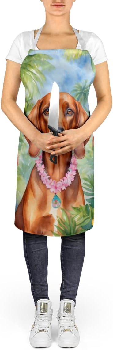 Caroline's Treasures Redbone Coonhound Luau Apron Cooking Kitchen Server Baking Crafts Gardening for Adult Women Men, Unisex, Large, Multicolor