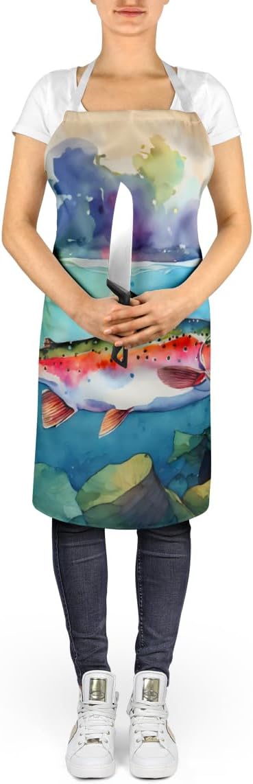 Caroline's Treasures Rainbow Trout Apron Cooking Kitchen Server Baking Crafts Gardening for Adult Women Men, Unisex, Large, Multicolor