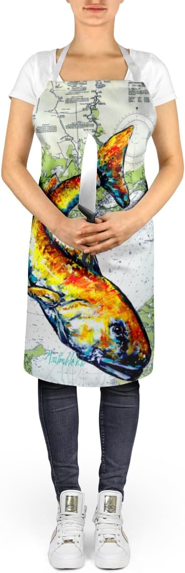 Caroline's Treasures Red Fish On Map Apron Cooking Kitchen Server Baking Crafts Gardening for Adult Women Men, Unisex, Large, Multicolor