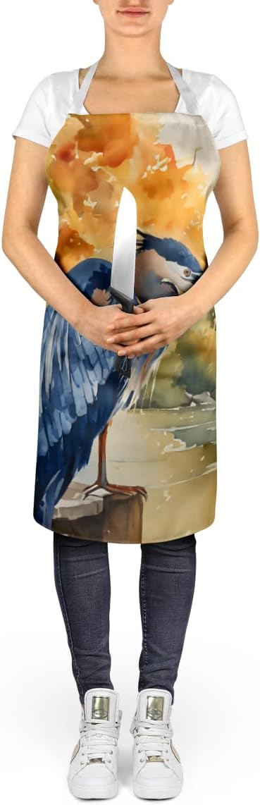 Caroline's Treasures Blue Heron Apron Cooking Kitchen Server Baking Crafts Gardening for Adult Women Men, Unisex, Large, Multicolor