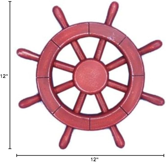 Hampton Nautical Rustic All Red Ship Wheel, 12"