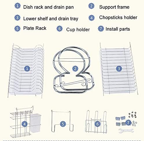 Dish Rack Drainer with Tray Dish Drying Rack with Drainboard Set for Kitchen Counter Chrome Alloy for Plate Bowls Cups Removable 2Tier