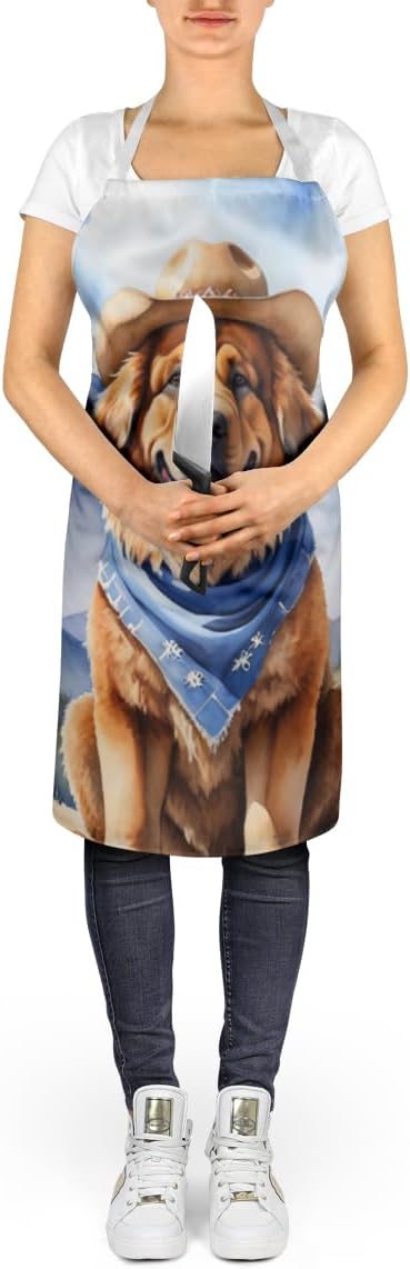 Caroline's Treasures Tibetan Mastiff Cowboy Welcome Apron Cooking Kitchen Server Baking Crafts Gardening for Adult Women Men, Unisex, Large, Multicolor