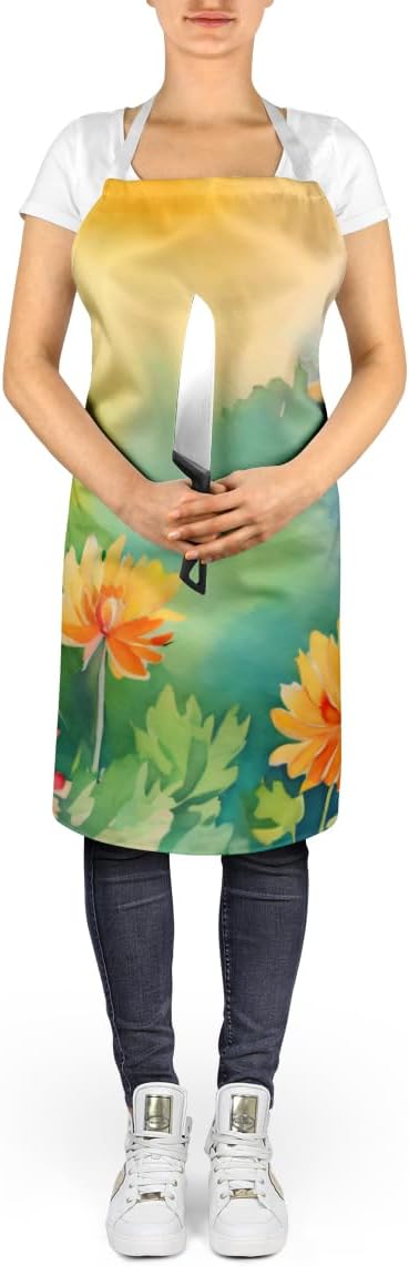 Caroline's Treasures Chrysanthemums in Watercolor Apron Cooking Kitchen Server Baking Crafts Gardening for Adult Women Men, Unisex, Large, Multicolor
