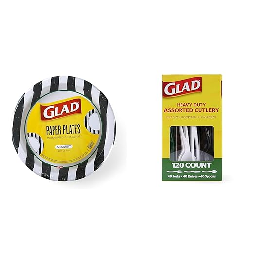 Glad Referee Tableware and Cutlery Bundle: 8.5 Inch Round Paper Plates (75 Count) and Plastic Heavy-Duty Cutlery Set (120 Pieces) for Game Day and Everyday Use