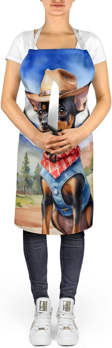 Caroline's Treasures Miniature Pinscher Cowboy Welcome Apron Cooking Kitchen Server Baking Crafts Gardening for Adult Women Men, Unisex, Large, Multicolor
