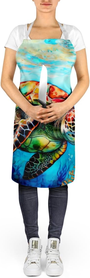 Caroline's Treasures Loggerhead Sea Turtle Apron Cooking Kitchen Server Baking Crafts Gardening for Adult Women Men, Unisex, Large, Multicolor
