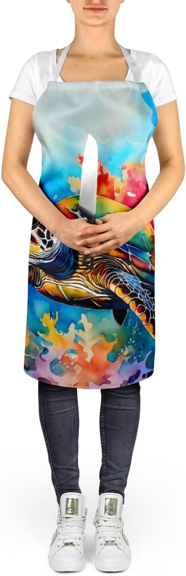 Caroline's Treasures Loggerhead Sea Turtle Apron Cooking Kitchen Server Baking Crafts Gardening for Adult Women Men, Unisex, Large, Multicolor