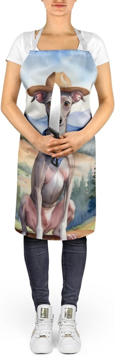 Caroline's Treasures Italian Greyhound Cowboy Welcome Apron Cooking Kitchen Server Baking Crafts Gardening for Adult Women Men, Unisex, Large, Multicolor