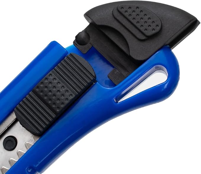 Handy Tek 6.5 Inch Utility Knives, 4 Anti-Slip Box Knives - Heavy Duty, Retractable, Blue Plastic Box Cutters, Built-In Lock, Sharp Blade - Restaurantware