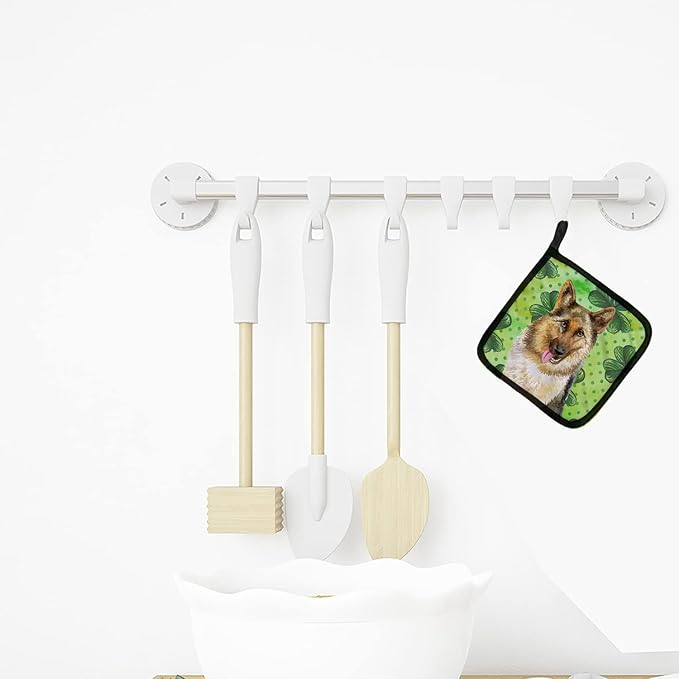 Caroline's Treasures BB9828PTHD German Shepherd St Patrick's Pair of Pot Holders, Green Kitchen Heat Resistant Pot Holders Sets Oven Hot Pads for Cooking Baking BBQ, 7 1/2 x 7 1/2