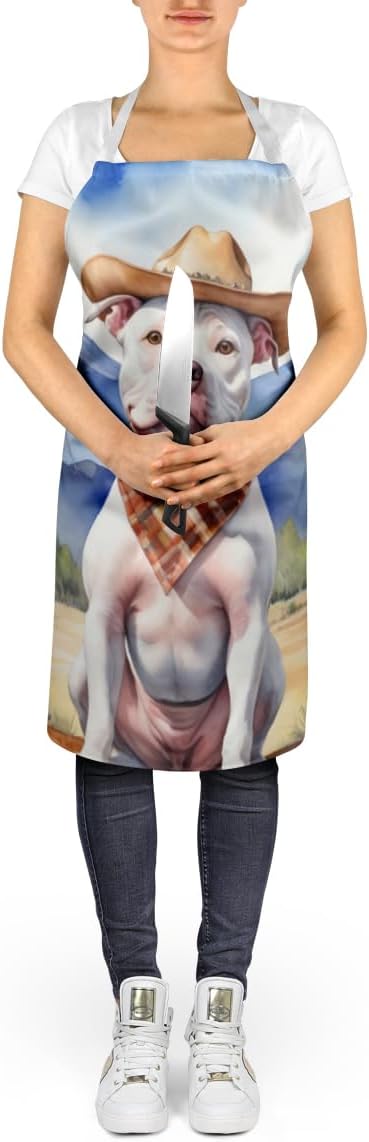 Caroline's Treasures Pit Bull Terrier Cowboy Welcome Apron Cooking Kitchen Server Baking Crafts Gardening for Adult Women Men, Unisex, Large, Multicolor