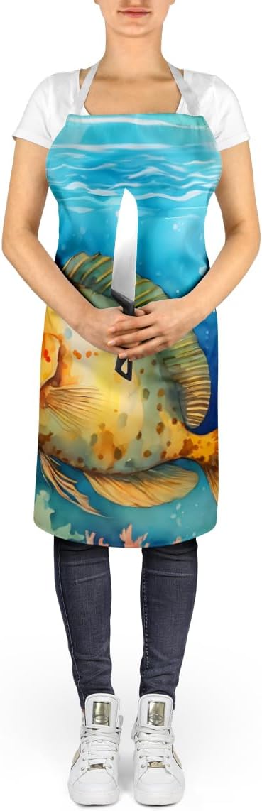 Caroline's Treasures Flounder Apron Cooking Kitchen Server Baking Crafts Gardening for Adult Women Men, Unisex, Large, Multicolor