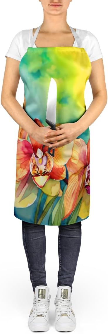 Caroline's Treasures Orchids in Watercolor Apron Cooking Kitchen Server Baking Crafts Gardening for Adult Women Men, Unisex, Large, Multicolor