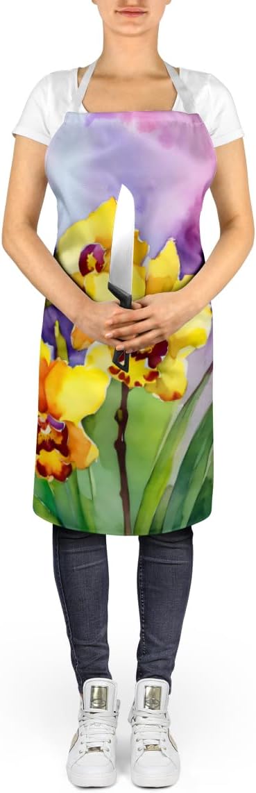Caroline's Treasures Orchids in Watercolor Apron Cooking Kitchen Server Baking Crafts Gardening for Adult Women Men, Unisex, Large, Multicolor