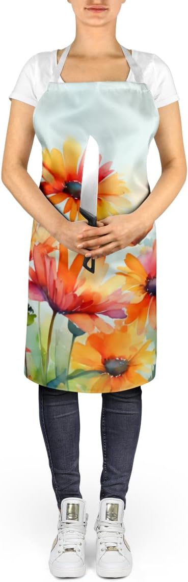 Caroline's Treasures Gerbera Daisies in Watercolor Apron Cooking Kitchen Server Baking Crafts Gardening for Adult Women Men, Unisex, Large, Multicolor