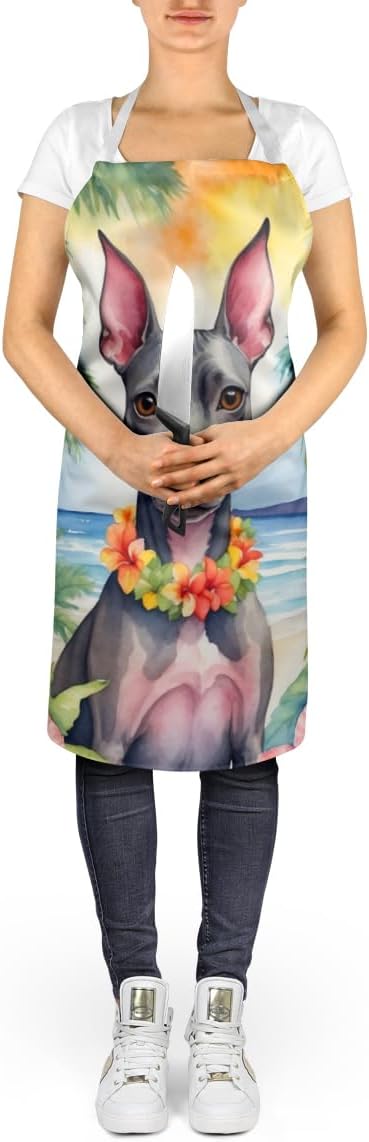 Caroline's Treasures American Hairless Terrier Luau Apron Cooking Kitchen Server Baking Crafts Gardening for Adult Women Men, Unisex, Large, Multicolor