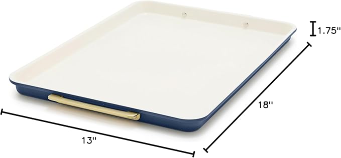 GreenPan Bakeware 13"x18" Half Baking Sheet Pan, Ceramic Nonstick Baking Pan, PFAS & BPA Free, Gold Handles, Durable Steel, Versatile & Space Saving Ovenware, Freezer to Oven Dish, Oxford Blue