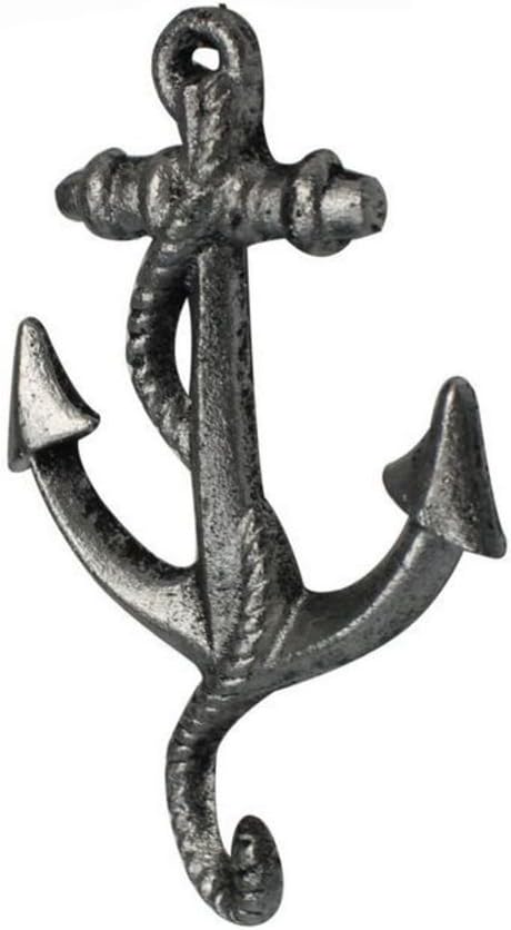 Hampton Nautical Rustic Silver Decorative Cast Iron Anchor Wall Hook 5" - Rustic Wall Art - Vintage Wall Decor